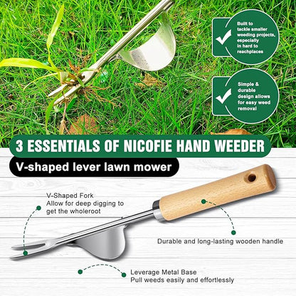 Hand Weeder Tool, Stainless Steel 2 Pcs Weeder Tool for Garden and Farm,Weeding Tool for Gardening,Garden Weeder, Weed Pulling Tool, Weed Puller Tool