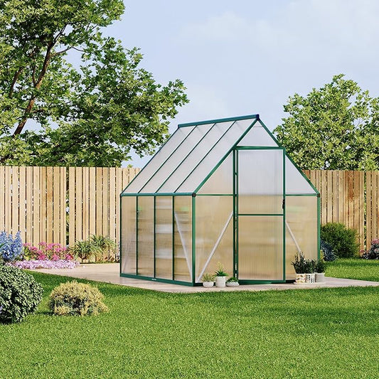 6X7 ft Polycarbonate Greenhouse with Aluminum Frame, Polycarbonate Greenhouse for Outdoors, Greenhouses with Ventilation, Aluminum Large Walk-in Greenhouses for Outside