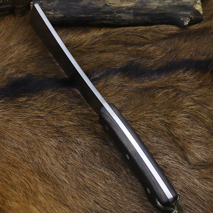 BA-KOR (Pioneer ) (14.6") DC53 steel 6mm thickened full Tang fixed knife+ Wooden sheath &(5.9IN) Cerium Igniter, suitable for outdoor hunting, cutting, chopping, camping, obstacle removal, exploration, fishing, EDC, BBQ (Sanding finish version)