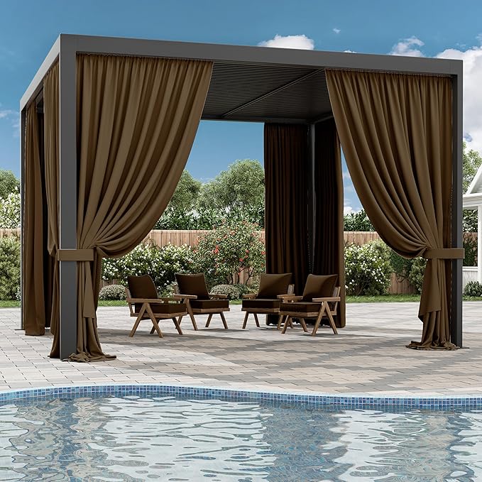 Gazebo Universal Replacement Privacy Curtain,12'×12' Gazebo Outdoor Waterproof Curtains, 4-Panels Sidewall Curtains with Double Zipper for Patio Canopy, Garden and Backyard (Curtain Only)