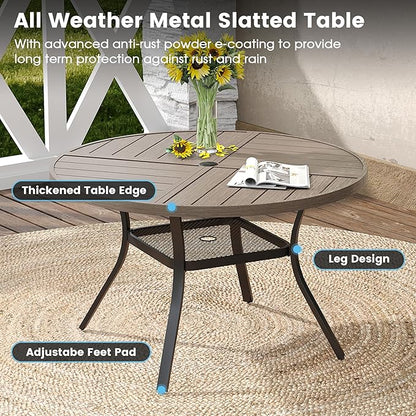 DIFY 5 Pieces Outdoor Patio Dining Set, 4 Grey Textilene Swivel Dining Chairs and 40.6" Grey Wood-Like Round Metal Dining Table, Outdoor Table and Chairs
