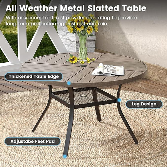 DIFY 5 Pieces Outdoor Patio Dining Set, 4 Grey Textilene Swivel Dining Chairs and 40.6" Grey Wood-Like Round Metal Dining Table, Outdoor Table and Chairs