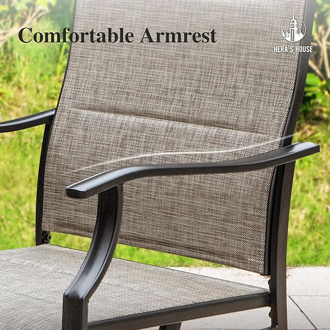 HERA'S HOUSE Patio Outdoor Swivel High-Back Rocking Chairs of 6, Outdoor Dining Chairs with All Weather Textilene Fabric,Wide Metal Armrests for Lawn, Porch or Garden