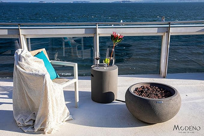 AMS Fireplace | Modeno Newbridge Package | Light Gray Natural Gas Fire Pit Table for Outside Patio Bundle with SS Burner Lid | Free Ice Bucket
