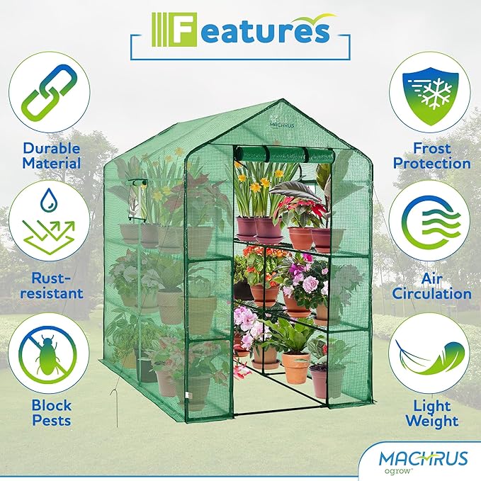 Machrus Ogrow Greenhouse Kit, Multiple Sizes - Green House, Small Greenhouses Outside, Kit Small Greenhouses Outdoors, Mini Greenhouse Outdoor.