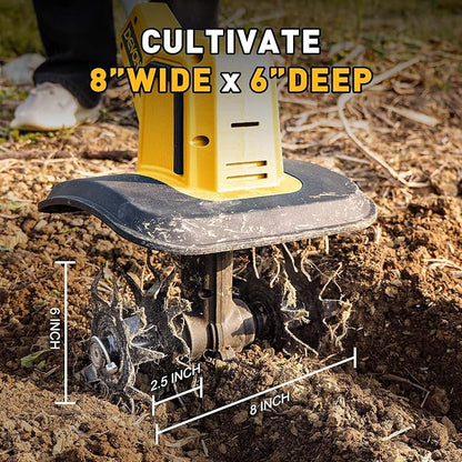 DEVONIC Cordless Electric Garden Tiller,21V 330RPM Tiller Cultivator 8" Tilling Width and 6" Depth Garden Rototiller with 2 * 2.0Ah Batteries for Lawn/Gardening (Cordless Tiller+2 Batteries)