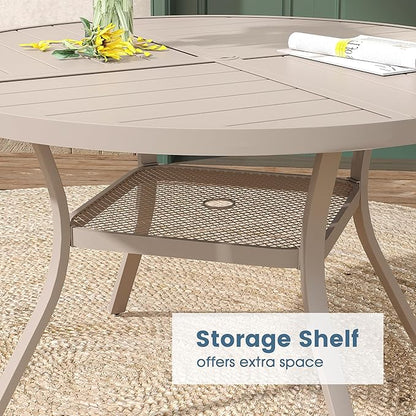DIFY 7 Pieces Outdoor Patio Dining Set, 6 Sandshell Textilene Swivel Dining Chairs and 47.2" Sandshell Round Metal Dining Table, Outdoor Table and Chairs