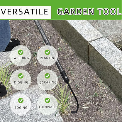 Weed Puller, Long Handle Crack Weeder Tool Hand Cultivator with Soft Foam Grip, Durable Curved Head Hook Weed Remover Tool Ideal for Weeding Digging Edging Planting Cultivating Scraping
