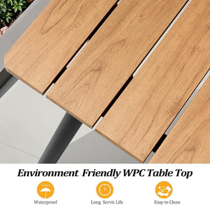 Outdoor Dining Table for 6-8, 82.7 inch Patio Dining Table with Wooden-Like Top and Aluminum Frame, Rectangular Table with Umbrella Hole Outdoor Furniture, Brown