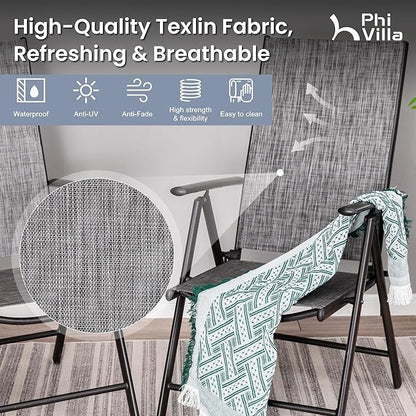 PHI VILLA Patio Dining Set for 6, Outdoor Dining Table and Chairs Furniture Set with Adjustable Foldable Patio Dining Chairs (Gray) & Metal Steel Table for Garden