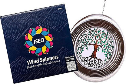 ISEO Tree of Life Wind Spinner for Yard and Garden, Hanging Outdoor Decor, Yard Art, Porch and Patio Decorations, Metal Wind Spinners Outdoor, Weather Resistant, 15”