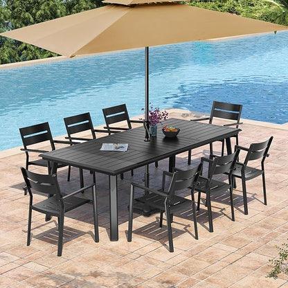 Outdoor Patio Dining Table for 8-10, 94 Inch Aluminum Table with Umbrella Hole, All-Weather Deck & Backyard Furniture