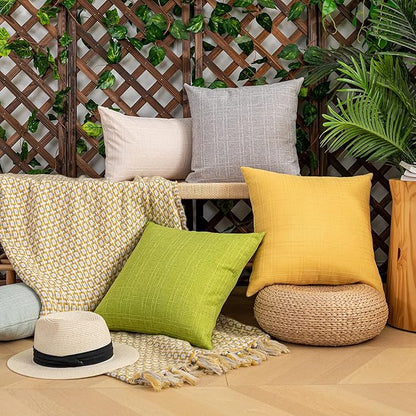 Kevin Textile Pack of 2 Outdoor Waterproof Throw Pillow Covers Decorative Farmhouse Checkered Square Solid Cushion Cases for Patio Garden Porch Sofa Grey 18x18 inch