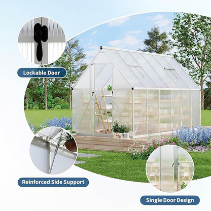 6X11 ft Polycarbonate Greenhouse with Aluminum Frame, Polycarbonate Greenhouse for Outdoors, Greenhouses with Ventilation, Aluminum Large Walk-in Greenhouses for Outside