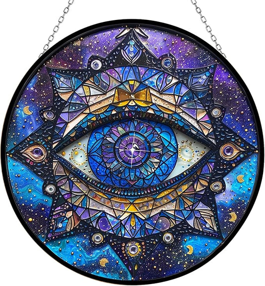 Personalized Evil Eye Mandala Stained Glass Suncatcher Stained Glass Window Hanging Home Decor Garden Halloween Christmas Wedding Housewarming Gifts