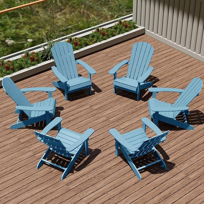 YEFU Adirondack Chairs Set of 6: Outdoor Chair HIPS Plastic Adirondack Chairs - Patio Chairs with Wood Texture - Lawn Fire Pit Deck Porch Garden Chairs for Adults (Blue)