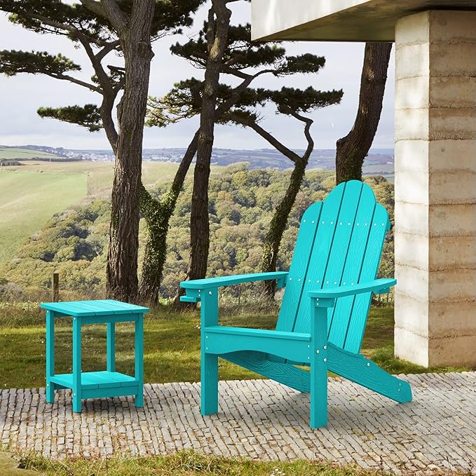 LUE BONA HDPS Adirondack Chairs Set of 6, Fire Pit Outdoor Chair Weather Resistant with Cup Holder, Modern Plastic Chair Plastic for Patio, Deck, Proch, 350LBS, Aruba Blue