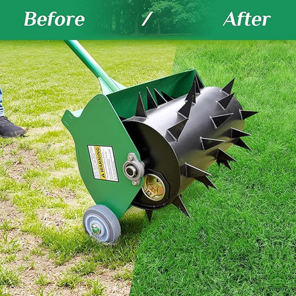 Rolling Lawn Aerator, Heavy Duty Push Spike Aeration Tool Up to 55 lbs, Manual Rotary Grass Aerator for Garden and Yard Use