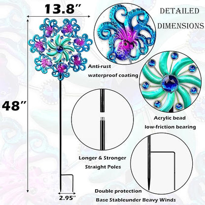 48" Octopus Wind Spinners for Yard and Garden,Ocean Theme Outdoor Decor with Metal Stake Yard Spinners,Wind Sculpture Decorations for Patio,Lawn & Garden