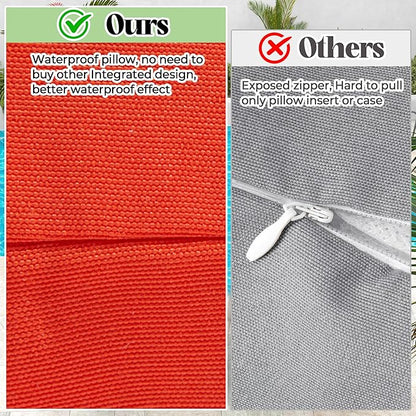 WOLKI Waterproof Outdoor Pillows 22x22 Feather and Down Filled Throw Pillow for Patio Furniture, Outside Decorative Pillow Set of 2 Orange