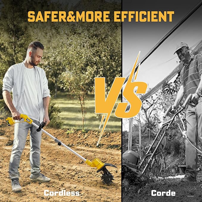 Cordless Tiller Cultivator for Dewalt 20V Battery(Tool Only), Brushless Motor,Electric Garden Tiller w/360 RPM, 9In Tilling Width and 6.6In Depth Garden Rototiller for Lawn/Soil Cultivation