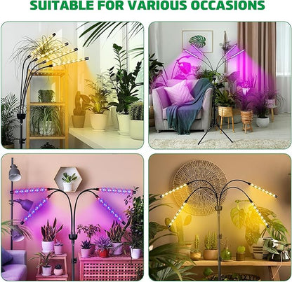 LED Grow Lights for Indoor Plants Full Spectrum with 15-63 inches Adjustable Tripod Stand, Red Blue White Floor Grow Lamp with 4/8/12H Timer with Remote Control