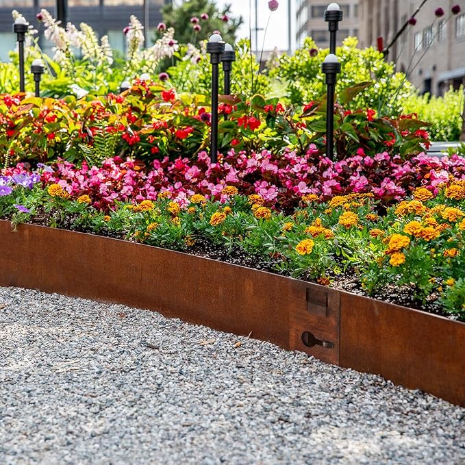 42 Inch Cor-Ten Steel Landscape Edging, 9.4 Inch Hammer in Landscape Edging,Garden Edging Border for Lawn, Flower Bed, Yard
