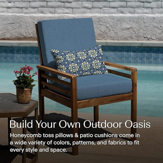 Honeycomb Outdoor Lumbar Toss Pillow Set, 22" W x 12" L, Medina Medallion Blue Lumbar Outdoor Pillows