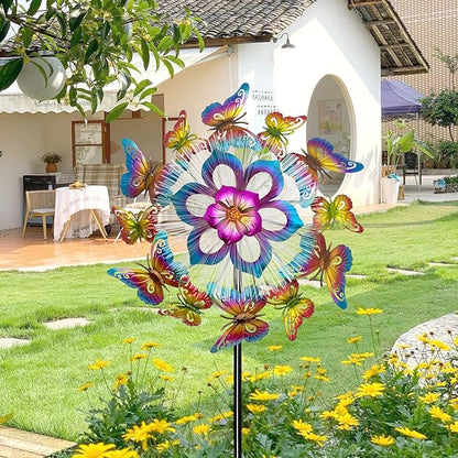 Solar 45" Butterfly Garden Wind Spinners for Yard and Garden, Metal Clearance Windmill Kinetic Wind Spinner Outdoor Decor, Wind Sculpture Yard Art Decorations for Patio & Lawn