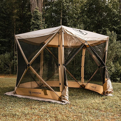 Gazelle Tents™, G5 5-Sided Portable Gazebo, Easy Pop-Up Hub Screen Tent, Durable, TriTech Mesh, Waterproof, UV Resistant, 4-Person & Table, Desert Sand, 85" x 115" x 106", GG502DS