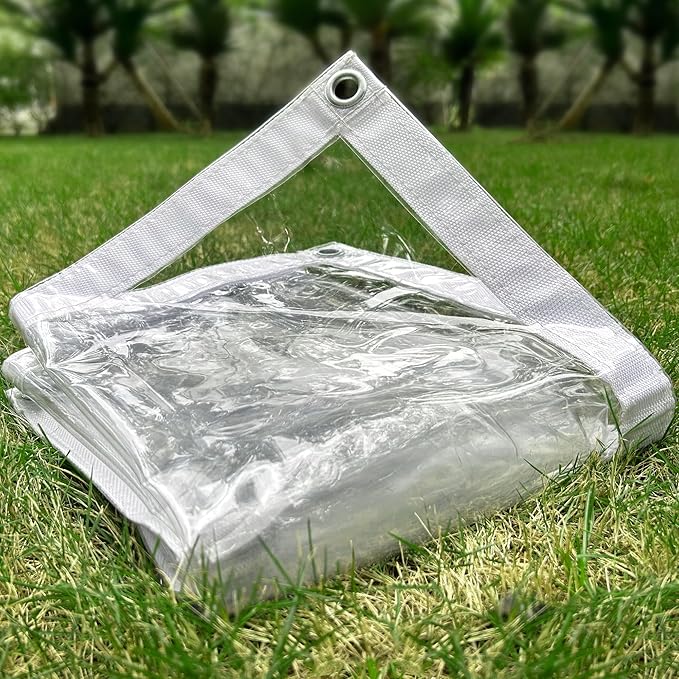 Clear Tarp 4 x 4FT, 20 Mil Clear Vinyl Tarp, Small Cover Plastic Sheeting with Grommets, Double-Stitched Reinforced Edges, Heavy Duty Tarps Waterproof and Tearproof