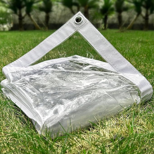 Clear Tarp 8 x12FT, 20 Mil Clear Vinyl Tarp, Small Cover Plastic Sheeting with Grommets, Double-Stitched Reinforced Edges, Heavy Duty Tarps Waterproof and Tearproof