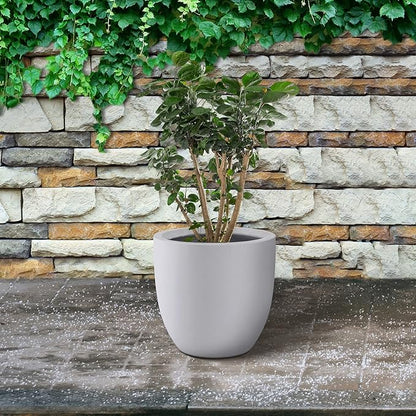 Kante 13.4" Dia Round Concrete Planter, Large Outdoor Modern Indoor Decorative Plant Pots with Drainage Hole and Rubber Plug for Home and Garden, Pure White