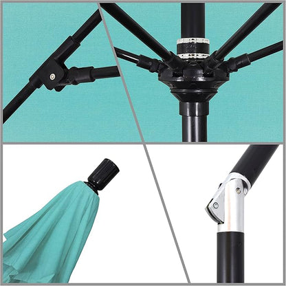 California Umbrella 9' Round Aluminum Pole Fiberglass Rib Market Umbrella, Crank Lift, Collar Tilt, Black Pole, Sunbrella Spectrum Mist