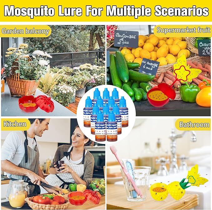 Fruit Fly Trap Refills Liquid Only, Fruit Fly Traps for Indoors,Ready-to-Use Gnats Killer Indoor Trap,Gnat Catcher for Home Kitchen (12 Pack)