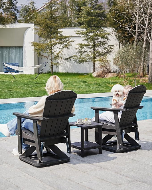 SERWALL Adirondack Swivel Glider Chair, HDPE Swivel Glider Set of 4 for Outdoor, All-Weather Glider Rocking Chair for Porch, Balcony, Black
