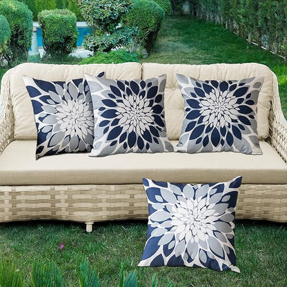 Qahing Pack of 4 Outdoor Waterproof Pillow Covers 20x20 Decorative Outdoor Throw Pillows Garden Square Cushion Cases for Patio Furniture, Couch, Tent Sunbrella, Bench, Navy Blue Grey