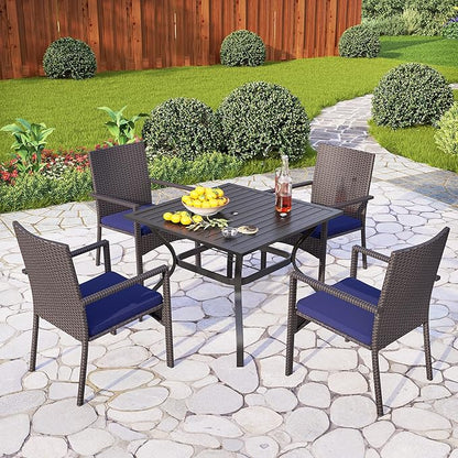 PHI VILLA 4 Pieces Patio Cushioned Rattan Chairs, Outdoor Modern PE Wicker Dining Armchair with Removable Cushions for Deck, Yard, Porch