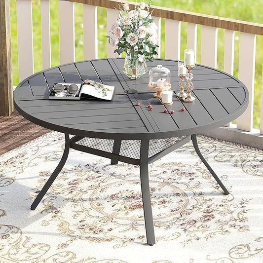 VICLLAX 7 Pieces Patio Dining Set for 6, Outdoor Furniture Set Includes 47.2" Outdoor Round Table and 6 Patio Swivel Chairs for Lawn Garden, Grey Tabletop and Grey Fabric