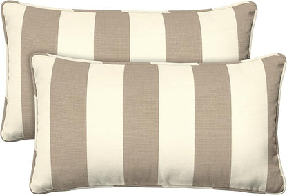 Honeycomb Outdoor Lumbar Pillow 2-Pack, 22 x 12, Cabana Stripe Tan Throw Pillows for Patio Furniture