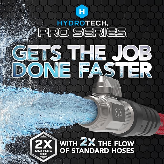 HydroTech 200 ft Expandable Garden Hose - Pro Series, 2x Max Flow, 3/4" No-Kink Flexibility, Lightweight Hose for Lawn, Garden, Car Washing, Deck and Patio Cleaning
