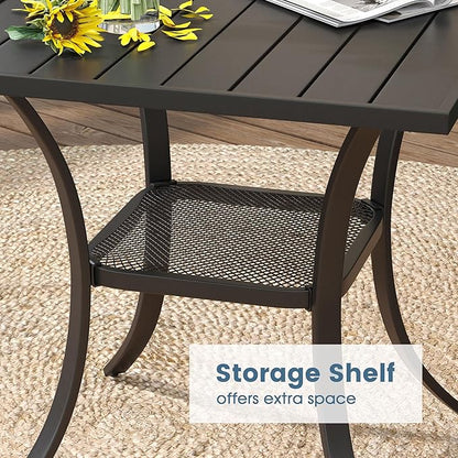 DIFY 3 Pieces Outdoor Patio Dining Set for 2, 27.6" Small Black Square Metal Dining Table and 2 Brown Textilene Swivel Dining Chairs, Outdoor Table and Chairs