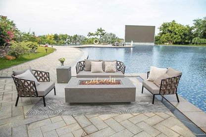 AMS Creations | Madison 60" Rectangular Natural Gas Outdoor Fire Pit Table | Light Gray Concrete GFRC | Limestone Texture or Surface | Electronic Ignition | Outside Backyard Fireplace