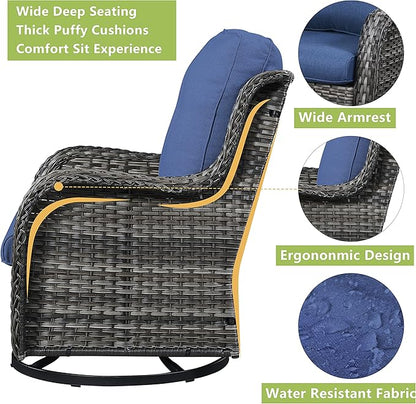 Rilyson 6 Piece Outdoor Patio Furniture Set - Rattan Wicker Patio Conversation Sets with 2 Swivel Rocker Chairs,2 Ottomans,1 Sofa and 1 Coffee Table for Outside Porch Deck Yard (Mixed Grey/Blue)