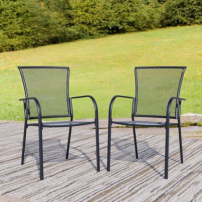 Outdoor Metal Patio Chairs Set of 2, Stackable Iron Mesh Dining Chairs with Armrests, All-Weather Bistro Chairs for Garden, Backyard, Porch, or Balcony