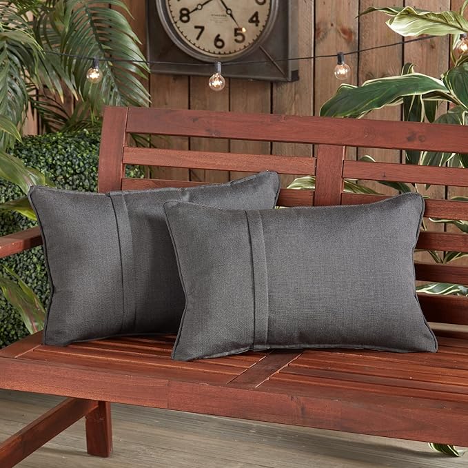 Greendale Home Fashions Sunbrella 21'' x 14'' Rectangle Outdoor Throw Pillow with Removable Cover (Set of 2), Canvas Coal