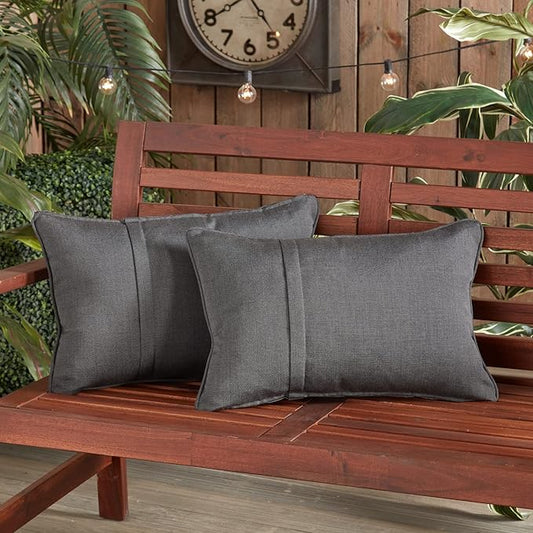 Greendale Home Fashions Sunbrella 21'' x 14'' Rectangle Outdoor Throw Pillow with Removable Cover (Set of 2), Canvas Coal