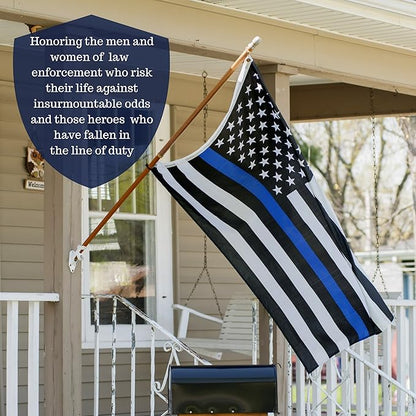 Thin Blue Line Flag: 3x5 ft with Embroidered Stars - Sewn Stripes - Brass Grommets - UV Protection - Black White and Blue American Police Flag Honoring Law Enforcement Officers