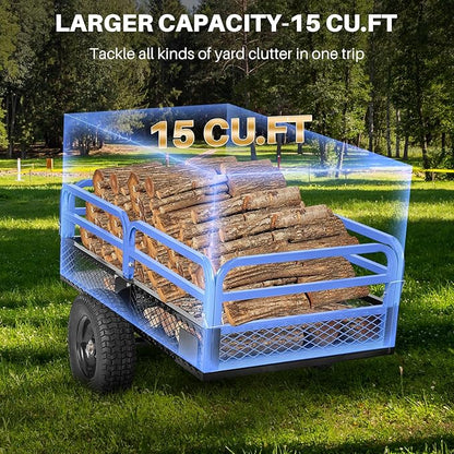 Heavy Duty Steel ATV Dump Trailer, 1500-Pound Load Capacity, Tow Behind Dump Cart Garden Trailer, with Removable Sides and 2 Tires, for Mowers, Tractors, ATV, UTV