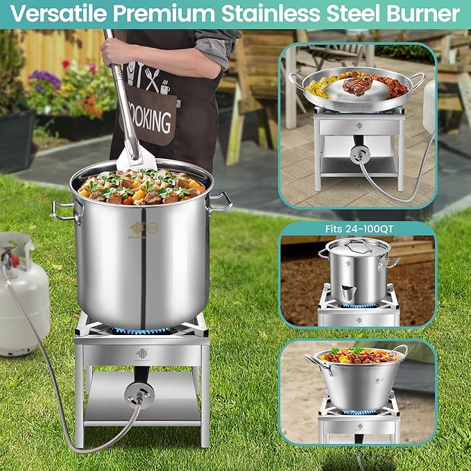 ARC 100QT Stainless Steel Seafood Boil Pot with 200,000BTU Propane Burner, w/Basket for Outdoor Deep Fryer, Large Cooking Pot for Turkey Fryer, Crab, Crawfish, Shrimp, Lobster Boiling Stock Pot